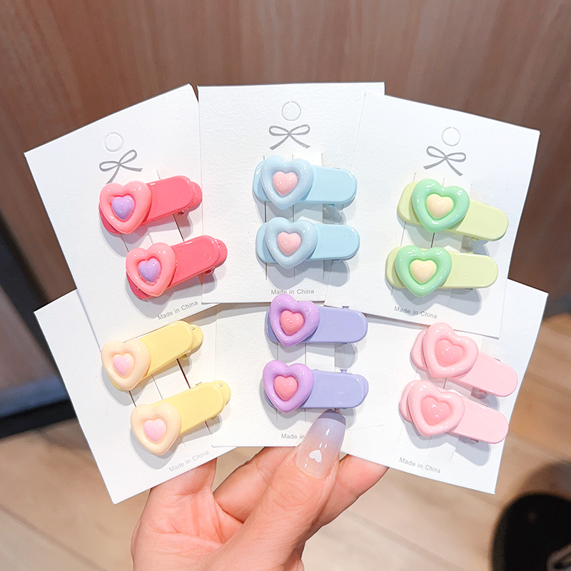 Dopamine Cream Color Series Love Heart-Shaped Hairpin All-Match Teenage Girl's Romance Hair Clip Side Clip Shredded Hair Bangs Clip Hair Accessories Headdress