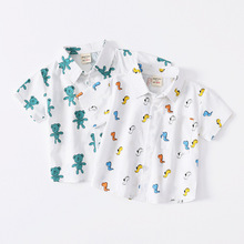 儿童衬衣2022夏装韩版男童短袖衬衫宝宝卡通衬衫透气上衣一件代发