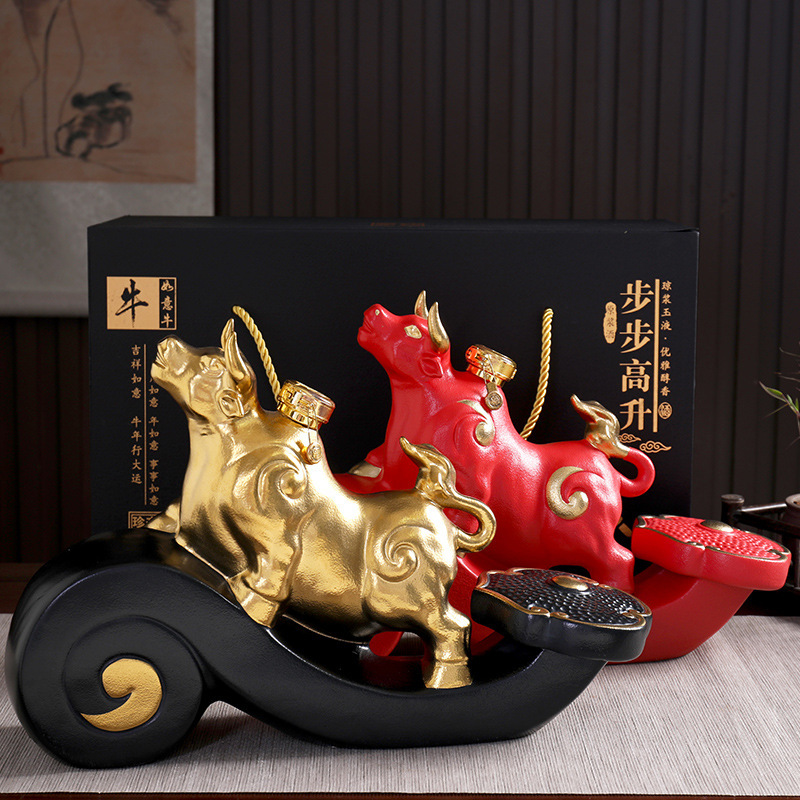 12生肖摆件如意牛陶瓷酒瓶五斤装 景德镇密封空酒坛子5斤装带礼盒