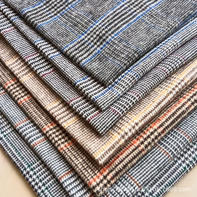 现货直销粗纺千鸟格子布 西装套装衬衫男女装鞋帽千鸟格毛呢面料