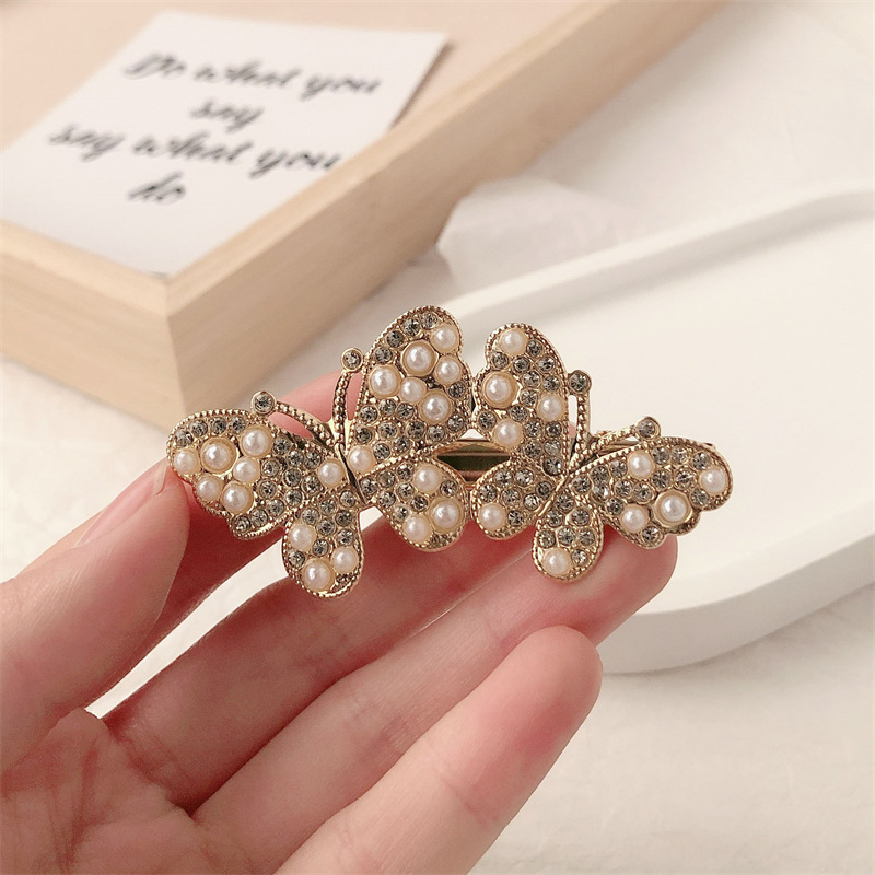 High-Grade Rhinestone Butterfly Seamless Barrettes New Internet Hot Girlish Bang Clip Forehead Hairpin Side Cropped Hair Clip Barrettes