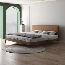 意式极简主卧真皮床现代简约小户型卧室床北欧轻奢婚床双人床皮床