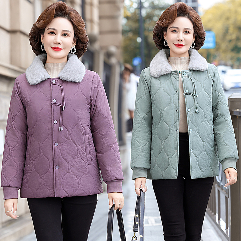 妈妈冬装加绒外套时尚棉衣服加厚短款2023新款中老年人女冬季棉袄