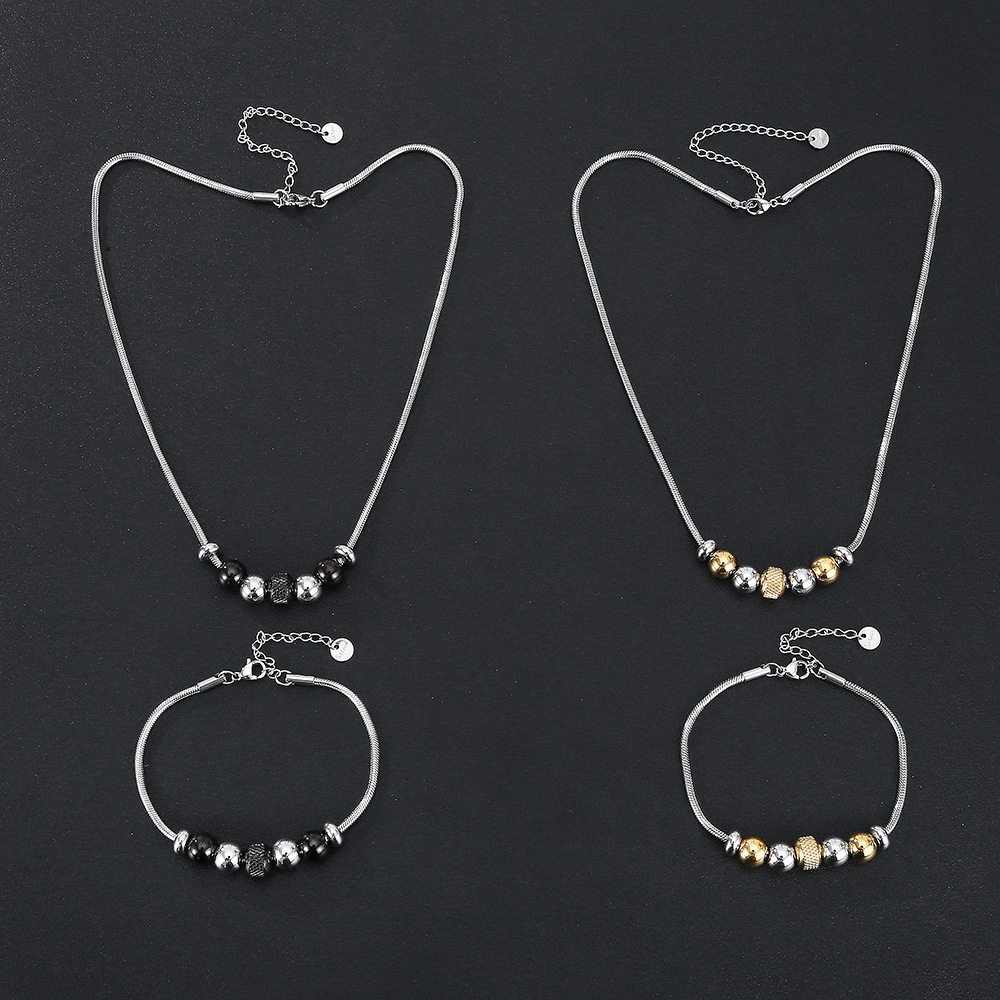 批发金属不锈钢饰品耐磨防水不掉色魅力混彩双色串珠项链手链套装