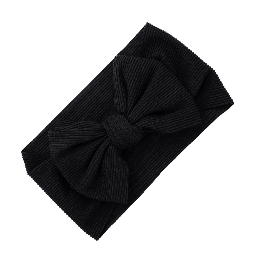 New Forehead Protector Headwear Children's Hand-Beating Sunken Stripe Bow Wide Headband Cotton for Baby Elastic Knitted Cross-Border Hair Band