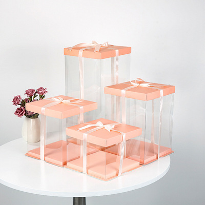 厂家现货批发透明生日蛋糕盒4/6/8/10/12半透明方形烘焙包装盒子