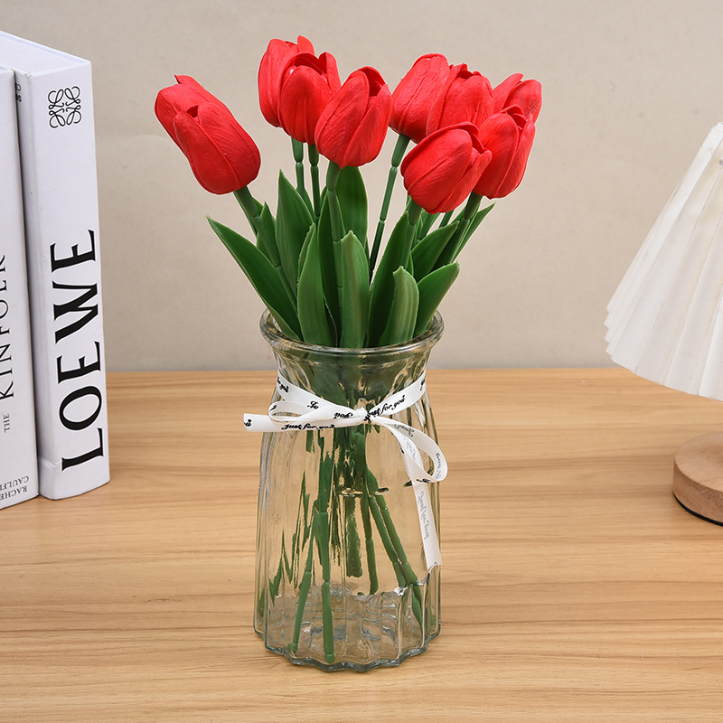 Pu Mini Tulip Artificial Flower Exclusive for Cross-Border Home Decoration Wedding Shooting Props Feel Fake Flower Wholesale