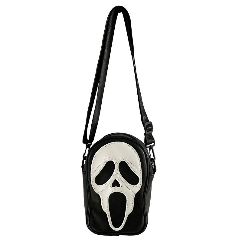 Trendy Crossbody Bag Men & Women Trendy Funny Ghost Skull Crossbody Shoulder Bag Soft Pu Small Mobile Phone Crossbody Bag