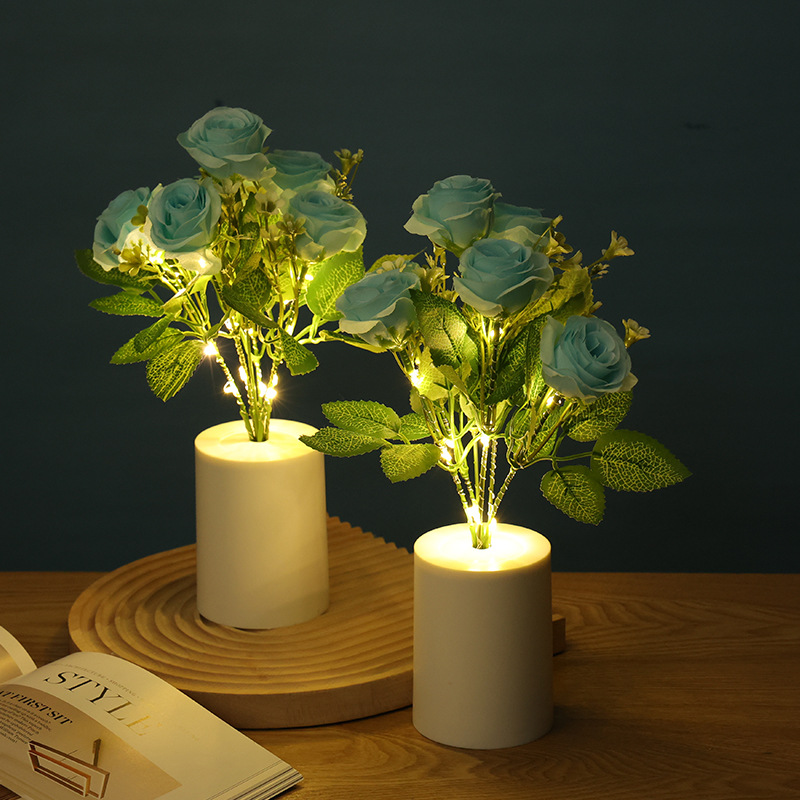 Rose Small Night Lamp Creative Simulation Bouquet Night Light Bedroom Bedside Lamp Ambience Light Home Decoration Desktop Decoration