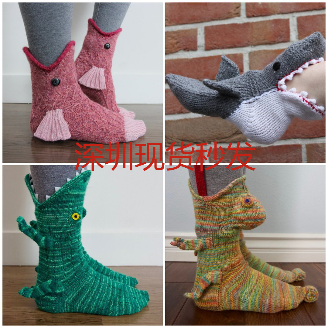 跨境爆款 圣诞针织鳄鱼袜 Knit Crocodile Socks 创意袜子