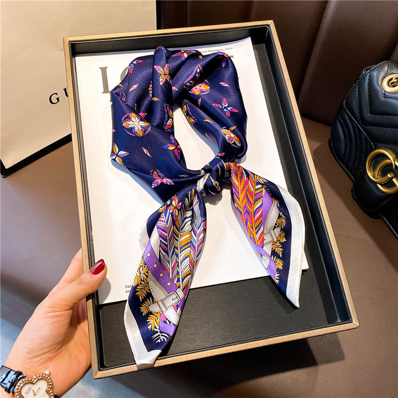 Spring and Autumn New European and American Feather Fashion Silk Kerchief 70 Mulberry Silk Scarf Silk Scarf Small Scarf