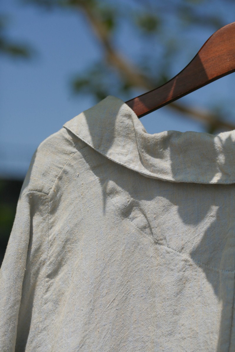 大拙汉麻亚麻色织东方自然美纯色七分袖通勤连衣裙50714