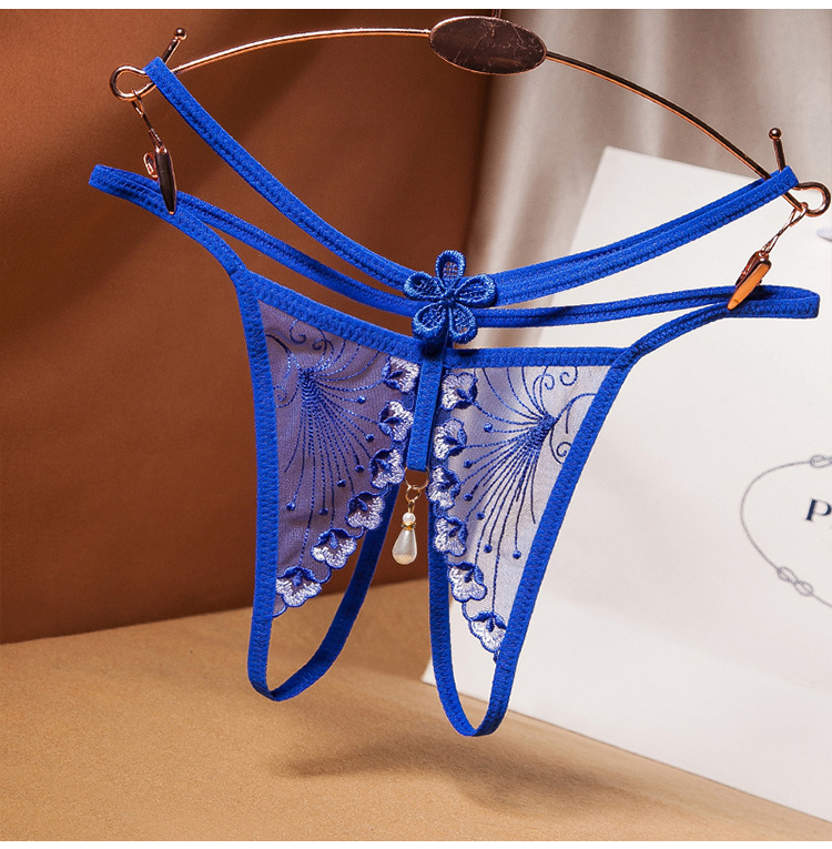 轻薄低腰弹力透视开档情趣内裤女开叉性惑刺绣透气丁字裤情侣挑逗