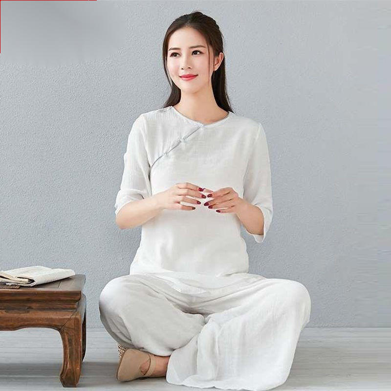 修禅服女套装夏秋打坐棉麻居士服上衣禅意中国风唐装汉服复古茶服