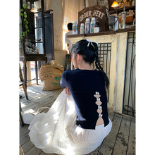韩版镂空针织衫女2024年新款春季修身长袖设计感圆领内搭上衣女