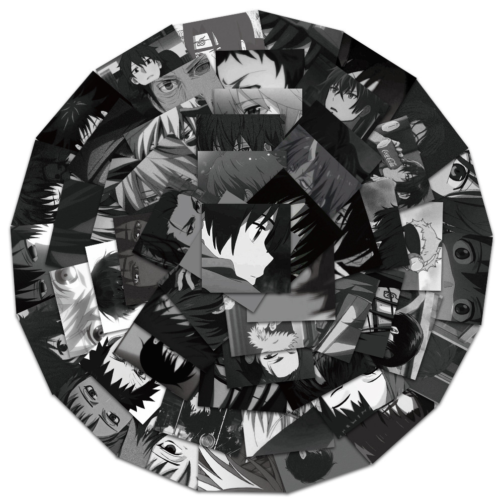 56张黑白丧系动漫男头贴纸行李箱保温杯手账装饰涂鸦防水diy贴画