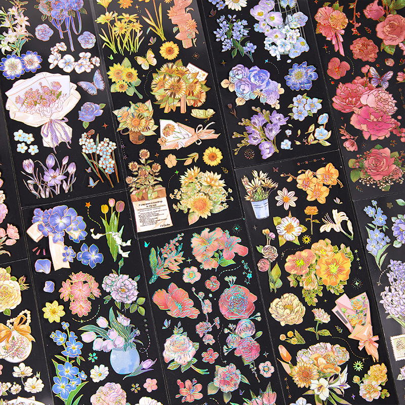 Light-Picking Pet Gilding Paper Carmeli Flower Series Antique Plant Flower DIY Journal Material Collage 8 Models