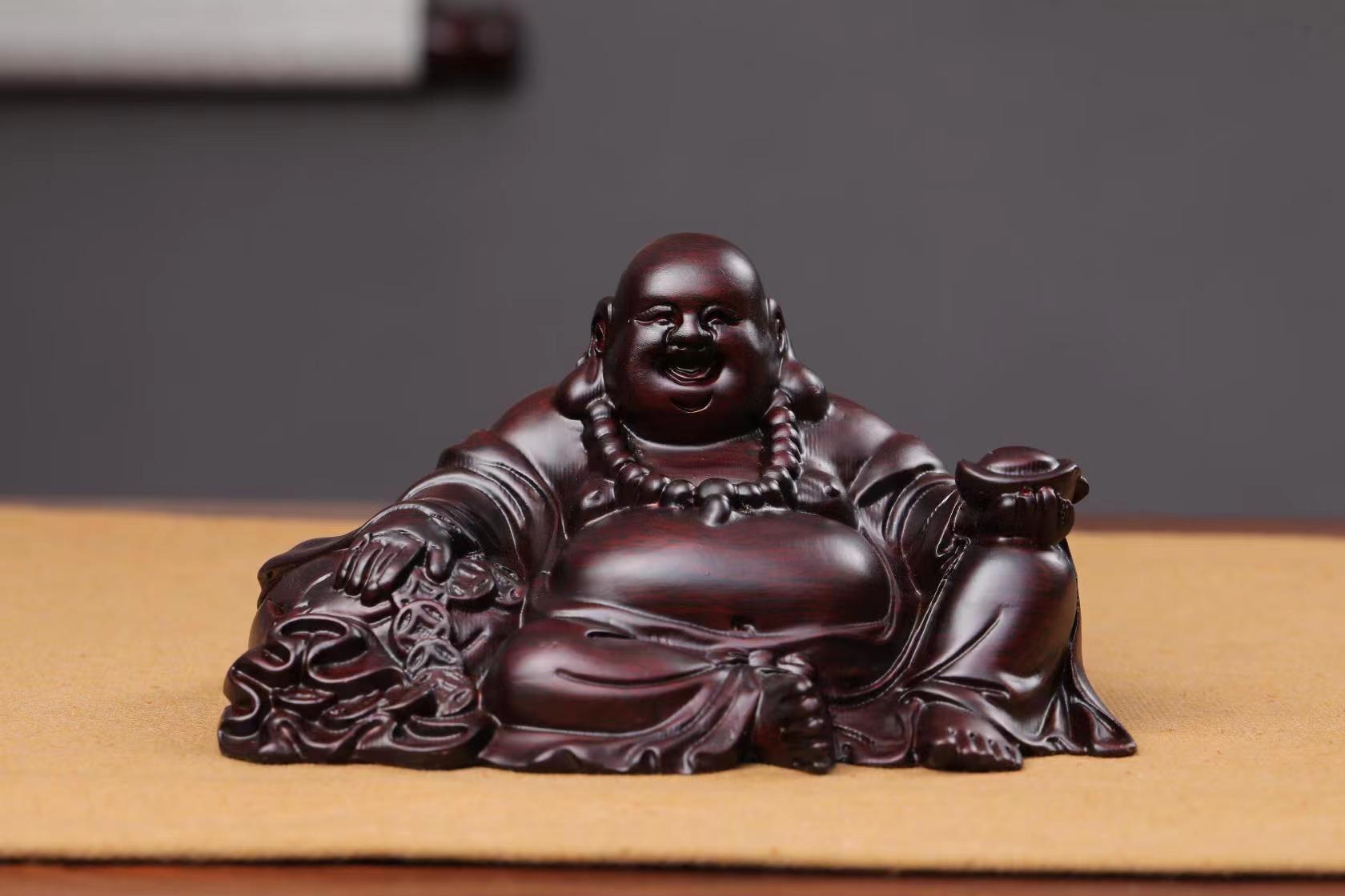 黑檀巴西花梨汽车摆件弥勒佛木雕摆件笑口常开实物拍照精雕细琢