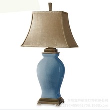 美式台灯陶瓷美式浅蓝色裂纹客厅卧室样板间外贸裂纹台灯