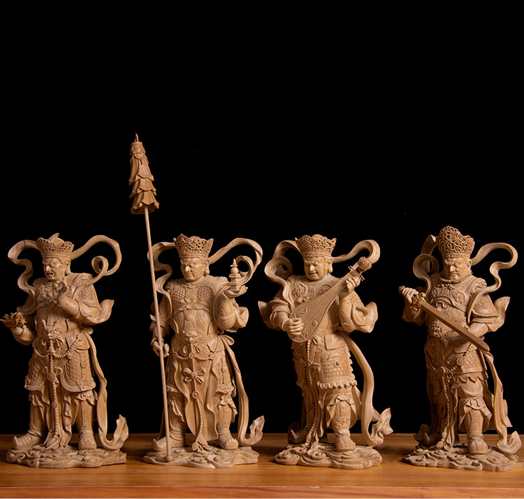 持国增长广目多闻四大天王神像香樟木木雕纯手工彩绘家用供奉实木