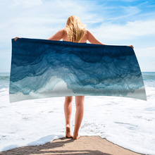 外贸超细纤维波吸水速干游泳蓝色抽象水彩油画图案印花沙滩巾