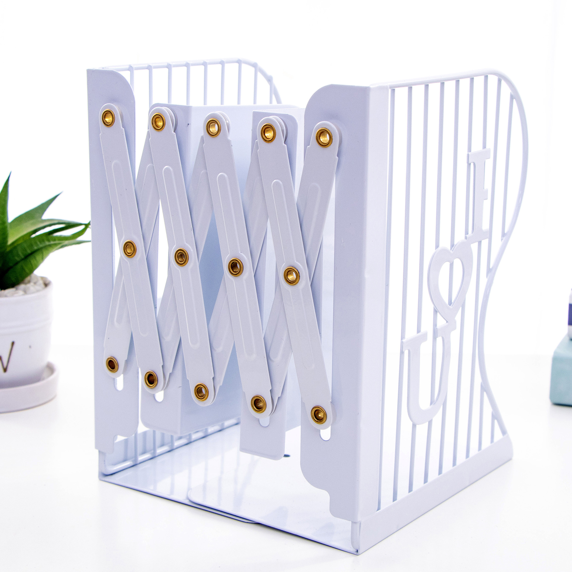 铭强工厂 三格可调拉伸可调书立架金属 学生桌面书籍收纳办公用品