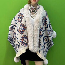 复古民族风披肩斗篷女秋冬季毛绒领设计感宽松小众超仙气上衣外套