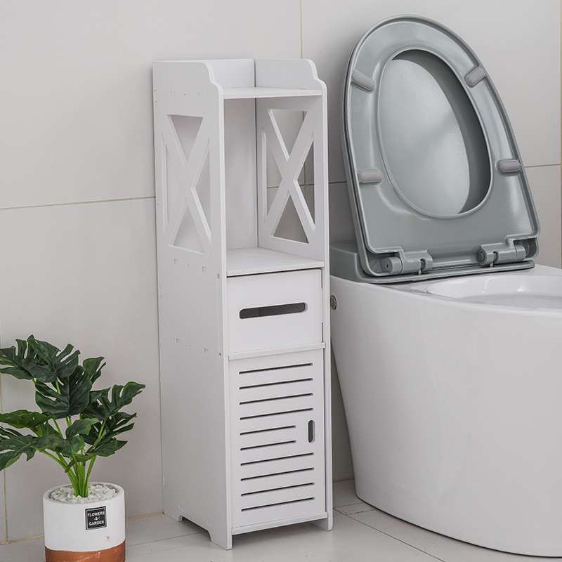 Plastic Shelf for Bathrooms Corner Side Cabinet Floor-Type Large Toilet Multi-Layer Toilet with Door Gap Storage Cabinet