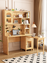 书桌书架一体桌办公桌卧室旋转台式学习实木桌学生写字桌家用书柜