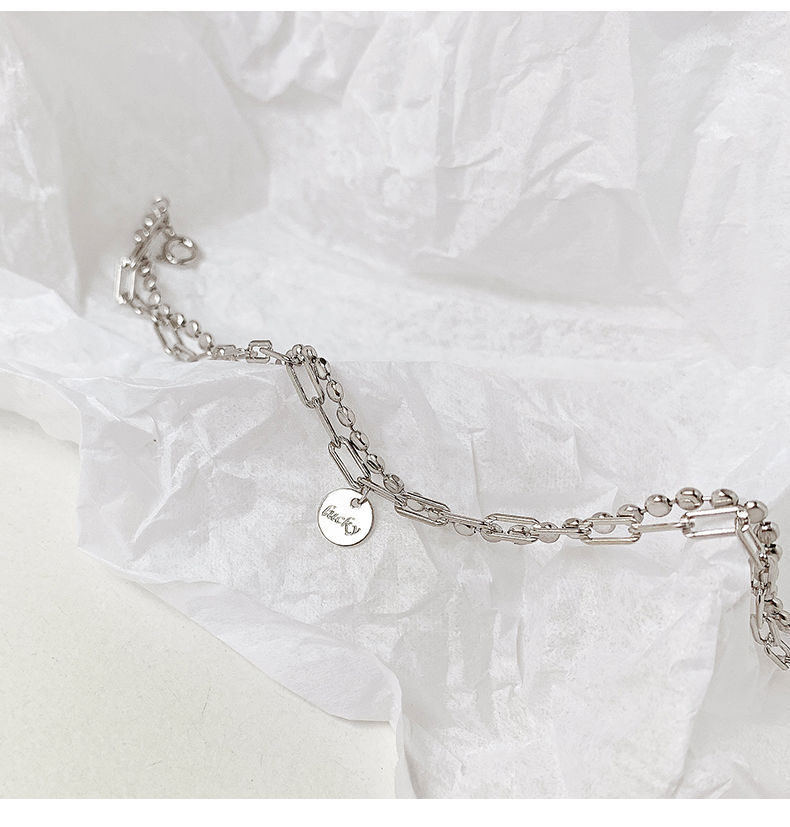 lucky圆牌链条双层手链银简约设计感小众潮流女闺蜜网红幸运手环