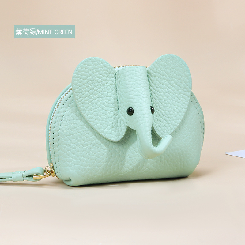 Japanese Style Creative Ins Style Cute Baby Elephant Small Zip Wallet Women's Indie Pop Style and Compact Genuine Leather Coin Purse Wholesale