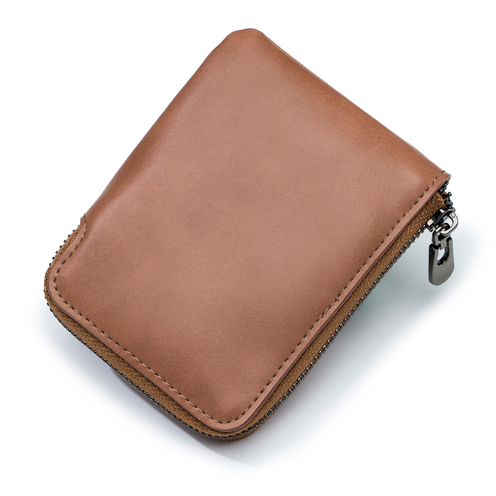 New Simple Card Holder Leather Short Vintage Zipper Small Wallet Cowhide Ultra-Thin Coin Purse Small Coin Bag
