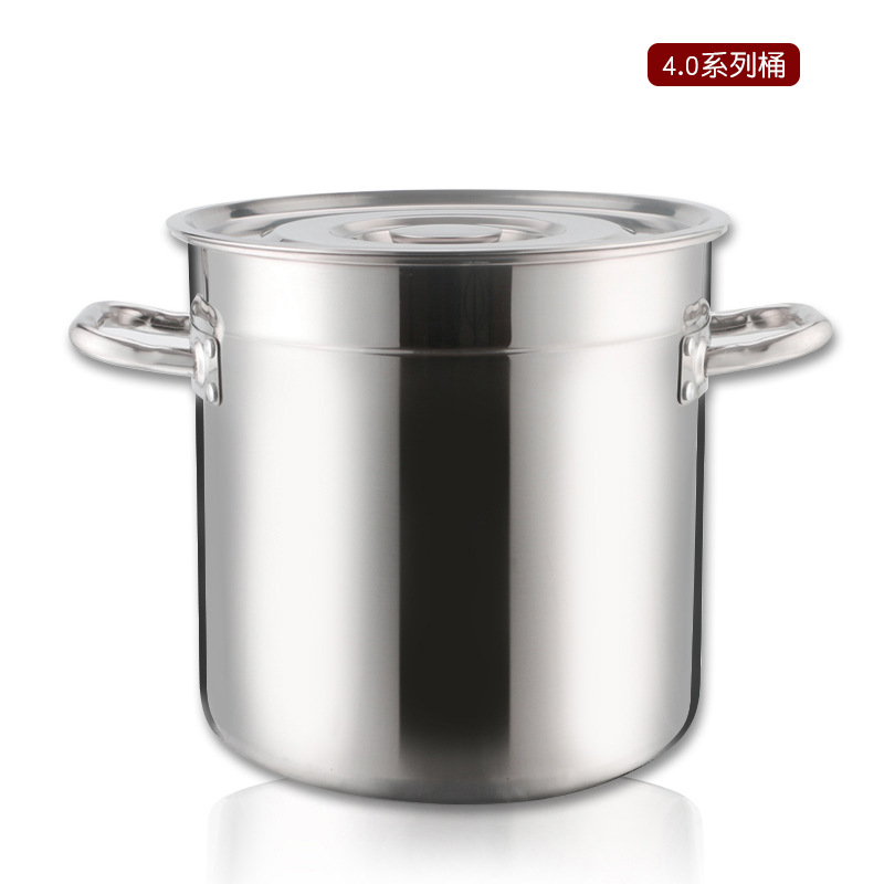 304 Stainless Steel Barrel Double Ears with Lid Soup Bucket Durable Large Capacity Canteen Water Storage Tank Dining Hall Commercial Soup Pot Bucket