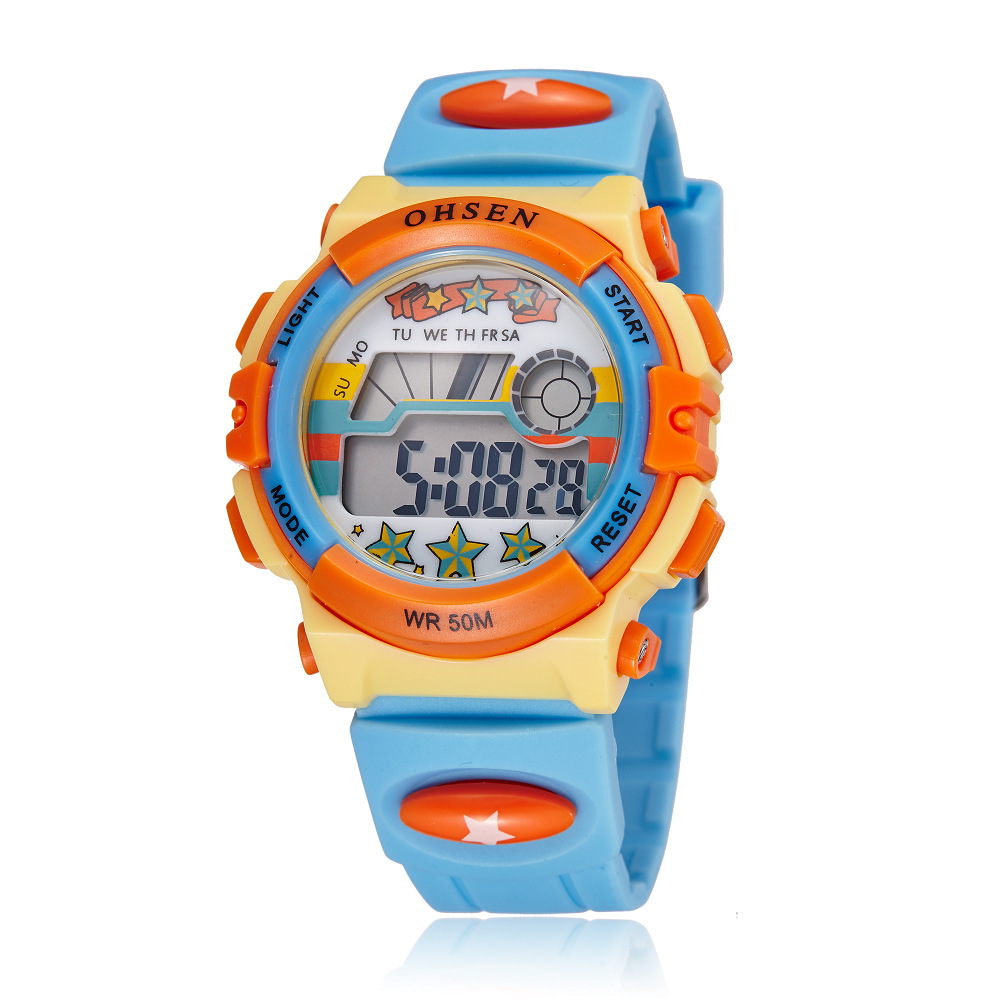 ohsen奥圣儿童卡通多功能防水学生手表星期日历电子计时手表1603