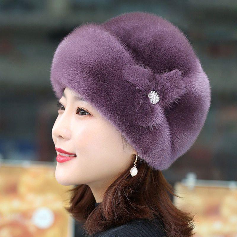 hat women‘s winter fashion new artificial mink hair mom style hat whole mink imitation fur toque warm beret fashion