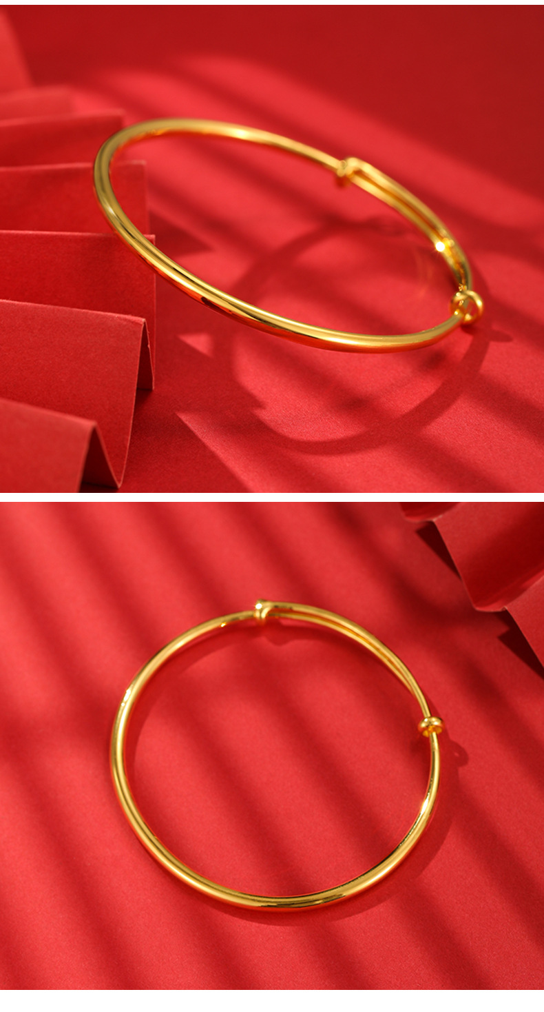 君宝珠宝 推拉黄金手镯女实心新款999足金光面纯金镯子真金手饰