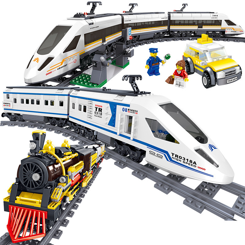 哲高积木火车高速列车儿童创意拼装和谐号蒸汽货运车益智玩具男孩