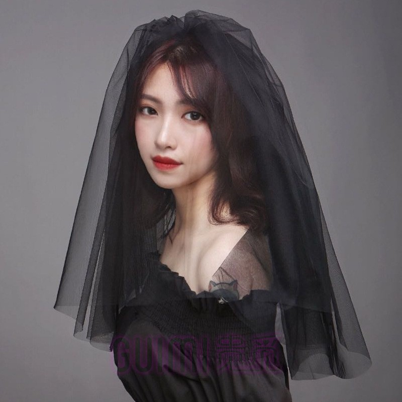 简约双层黑色短款蓬蓬纱万圣节头纱饰品