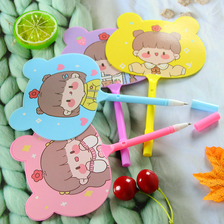 Cute Girl Shape Fan Pen Student Children's Prizes Gift Logo Advertising Marker Creative Stationery Ballpoint Pen