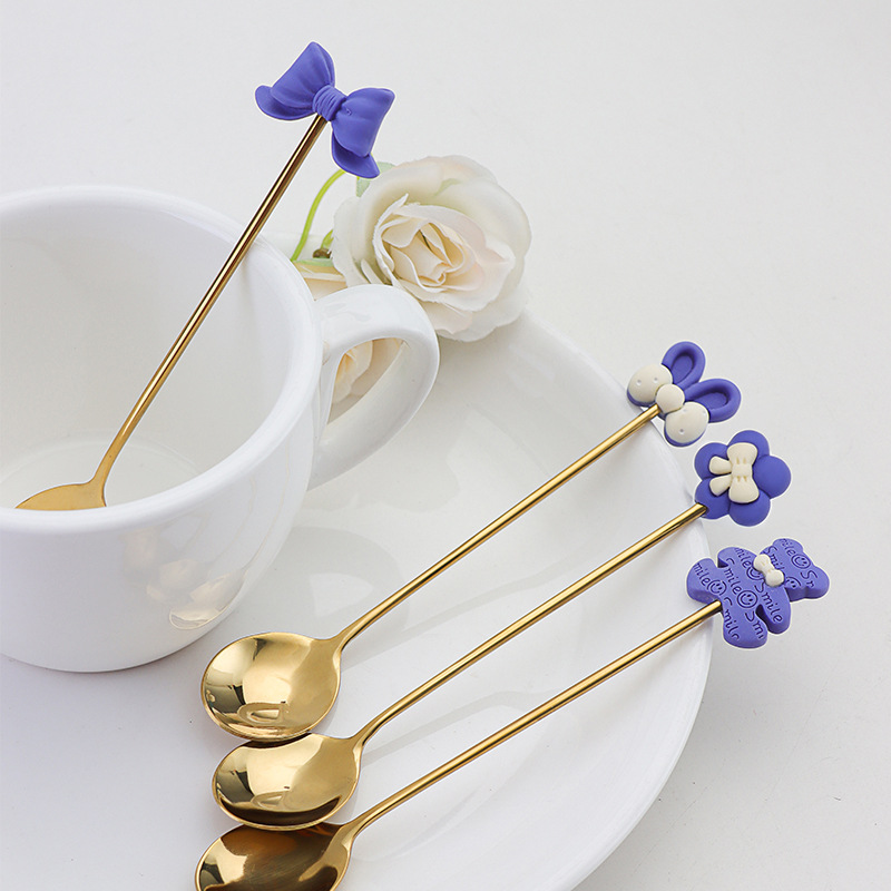 304 Stainless Steel Tableware Klein Blue Hotel Household Cartoon Dessert Spoon Coffee Spoon Factory Wholesale Spot