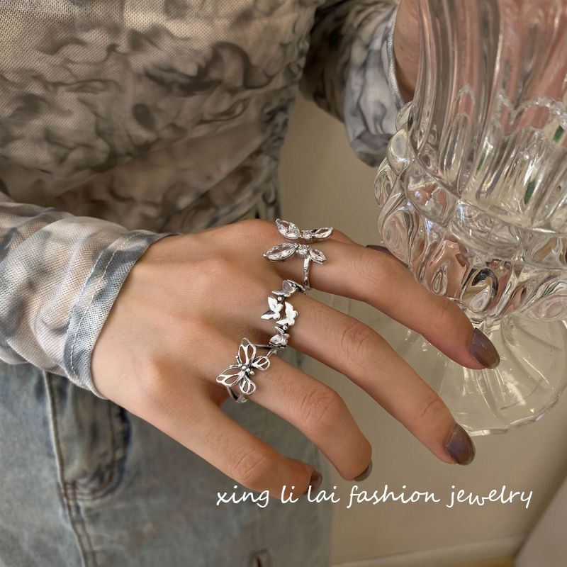 Women's Korean-Style Butterfly Ring Special-Interest Design Fashion Unique No Color Fading Adjustable Opening Ins Normcore Style Ring Fashion