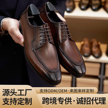 新款男鞋意大利挪威缝低帮牛皮真皮鞋手工绅士德比鞋休闲皮鞋英伦
