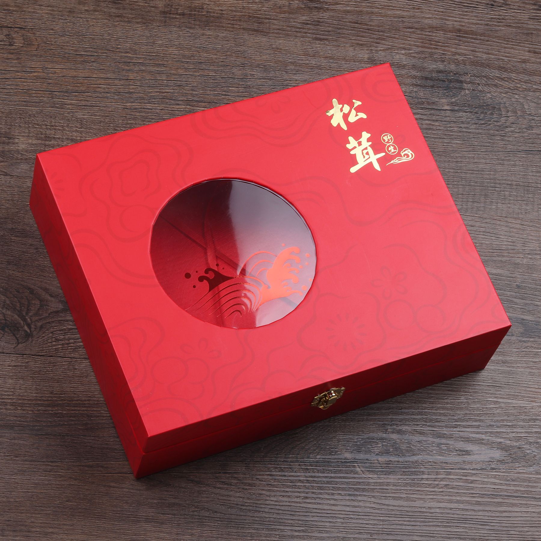 新款松茸包装盒礼盒松茸菇250克500克红色喜庆过年送礼手提袋