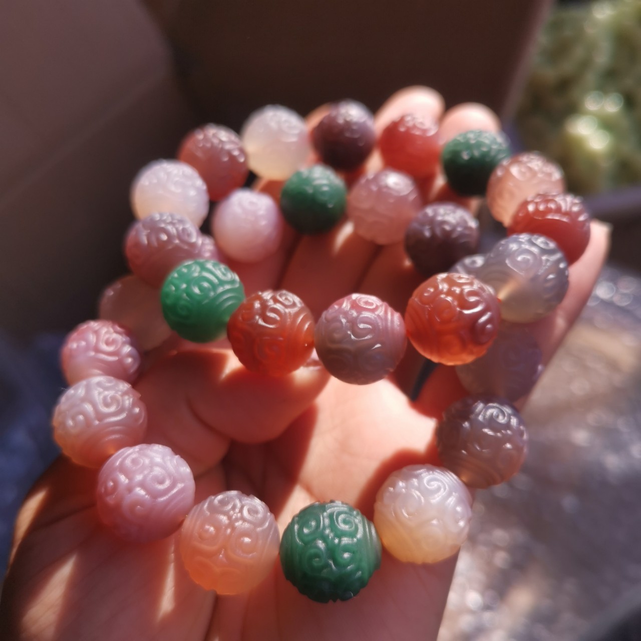 天然盐源玛瑙回纹珠 糖果色手持念珠款 宫廷古装风女士小清新手链