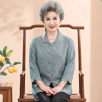 老年人夏装女衬衫70岁80奶奶装老太太婆婆高档上衣服妈妈春秋衬衣