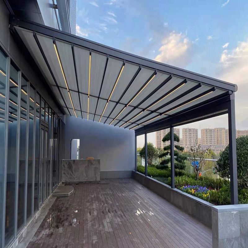 户外电动防雨天幕折叠雨棚户外伸缩遮阳棚阳光房露台铝合金防雨棚