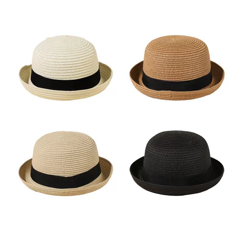 2022 New Summer Spot Goods Short-Brimmed Hat Travel Beach Sun Protection Hat Women's Single Color Straw Hat Factory Wholesale