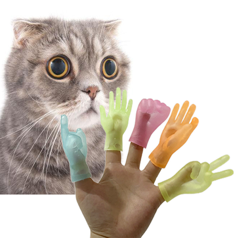 抖音同款指套玩具逗猫撸猫彩色夜光塑胶手套搞怪创意玩具小手模型