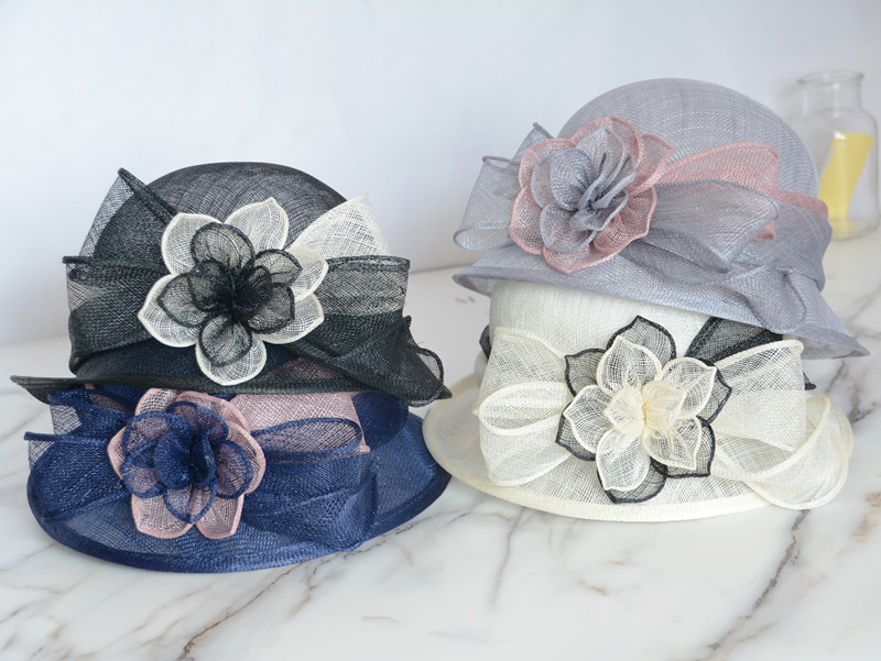 华巧 英伦女王风麻纱帽 复古卷边 帽檐遮阳时装帽夏日防晒帽子女