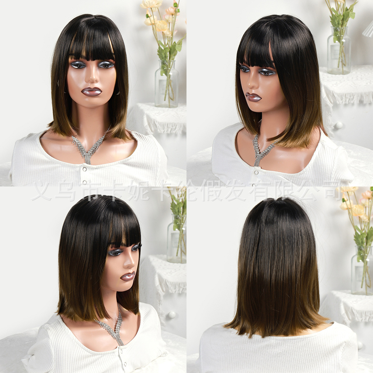 Hot Sale in Europe and America Hot Hair Wigs Fringe Highlight Bobhaircut NEWLOOK
